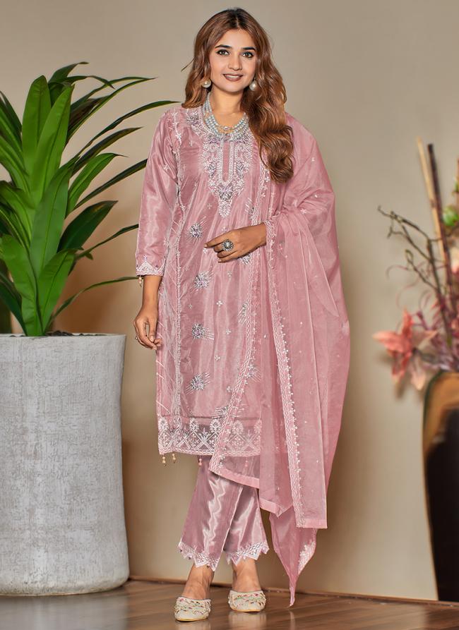 Organza Pink Eid Wear Embroidery Work Pakistani Suit